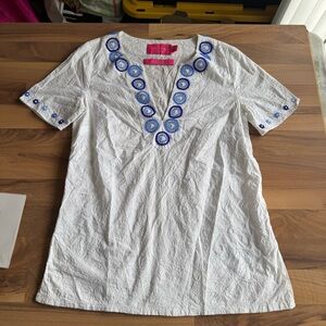 Lilly Pulitzer TUNIC‎ White Embroidered Beaded Sequin XS